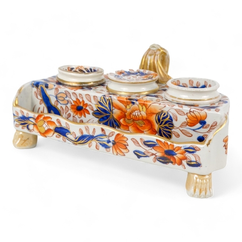 210 - A 19th century Masons Ironstone inkstand - in typical palette with gilt decoration, width 18cm.