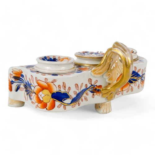 210 - A 19th century Masons Ironstone inkstand - in typical palette with gilt decoration, width 18cm.