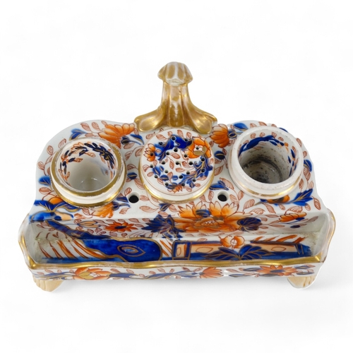 210 - A 19th century Masons Ironstone inkstand - in typical palette with gilt decoration, width 18cm.