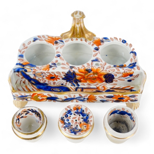 210 - A 19th century Masons Ironstone inkstand - in typical palette with gilt decoration, width 18cm.