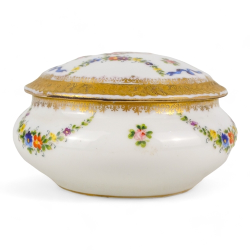 215 - A Royal Vienna porcelain jar and cover - with ribbon, swag and floral decoration, painted factory ma... 