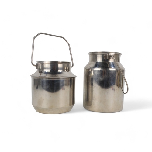 27 - A stainless steel milk pail or thukku - cylindrical form with waisted neck and close fitting cover, ... 