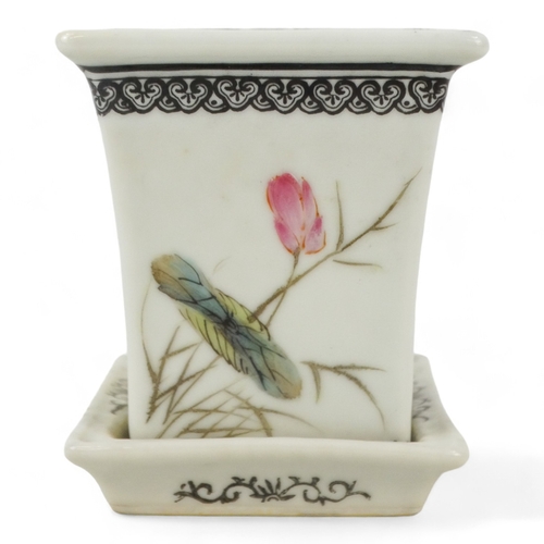 274 - A 20th century Chinese jardiniere - of tapered rectangular form decorated with birds and flowers, ra... 