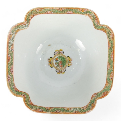 281 - A late 19th century Cantonese famille verte bowl - with ogee shaped lip and decorated with vignette ... 