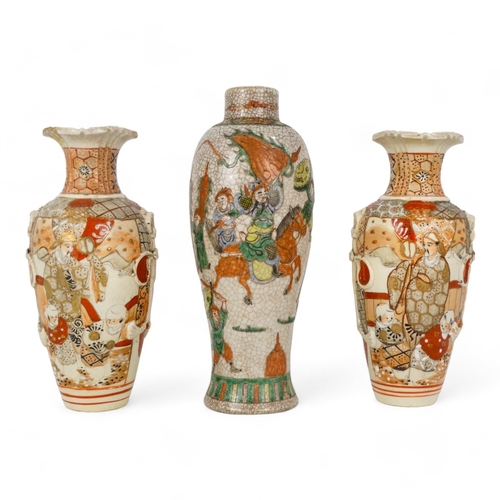 285 - A pair of early 20th century Satsuma style vases - of baluster form and decorated with noblemen, 25c... 