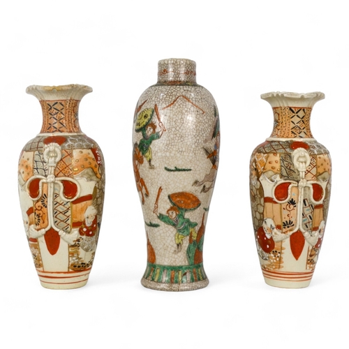 285 - A pair of early 20th century Satsuma style vases - of baluster form and decorated with noblemen, 25c... 