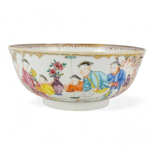 286 - A late 19th century famille rose bowl - decorated with scholars and noblemen in a garden, 26cm diame... 