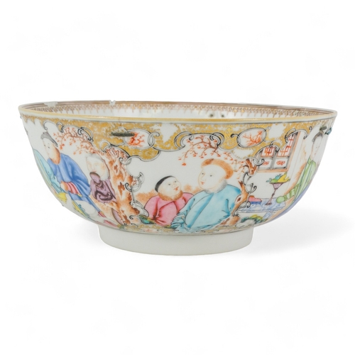 286 - A late 19th century famille rose bowl - decorated with scholars and noblemen in a garden, 26cm diame... 