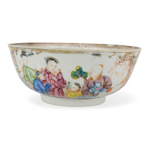 286 - A late 19th century famille rose bowl - decorated with scholars and noblemen in a garden, 26cm diame... 