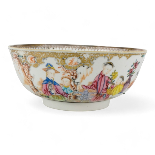 286 - A late 19th century famille rose bowl - decorated with scholars and noblemen in a garden, 26cm diame... 