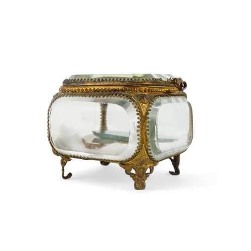 35A - A late 19th century French glass and gilt metal bijouterie box - square and comprising five bevelled... 