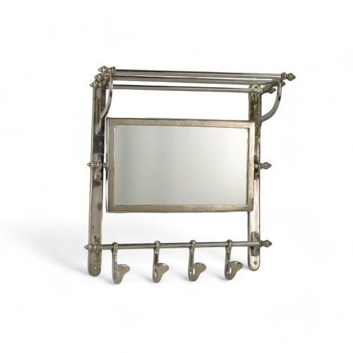 39 - A 20th century chrome mirrored hat and coat rack - of rail interest, with a narrow shelf, rectangula... 