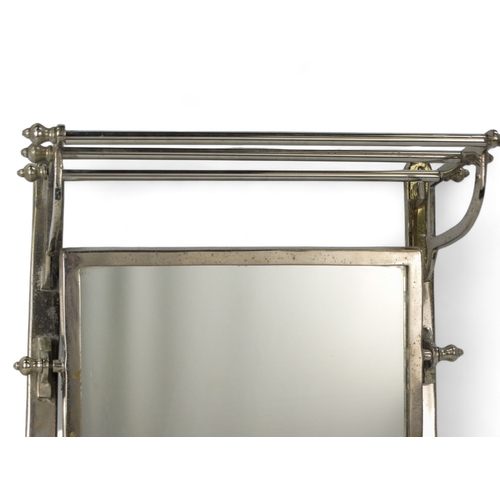 39 - A 20th century chrome mirrored hat and coat rack - of rail interest, with a narrow shelf, rectangula... 