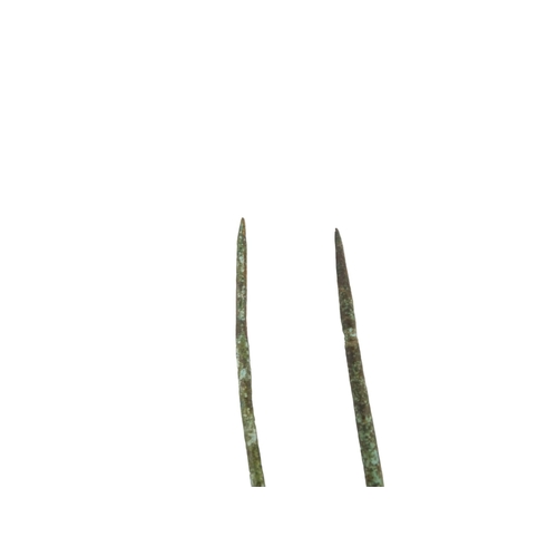 40 - A Romano-British bronze hair pin - 5cm long, together with another longer example. (2)