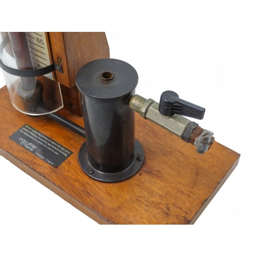 44 - Vintage Boyle's Law apparatus - mounted on a mahogany stand, lacking Bourdon gauge, 70cm high.