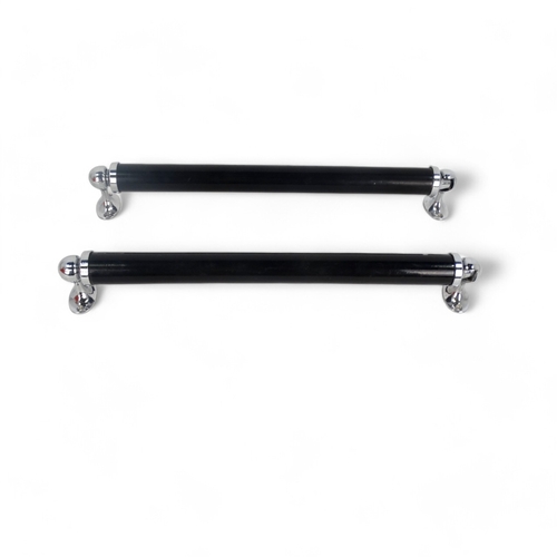 45 - A pair of Art Deco towel rails - ebonised cylinders with chrome fittings, 58cm wide, together with a... 