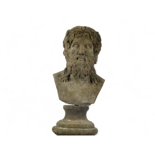 79 - A reconstituted stone bust of a classical bearded man - on a Corinthian column plinth, overall heigh... 