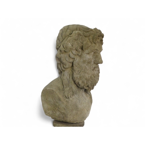 79 - A reconstituted stone bust of a classical bearded man - on a Corinthian column plinth, overall heigh... 