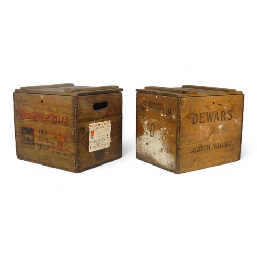 953 - A wooden mid 20th century White Horse whisky crate - to contain a dozen bottles, with red and black ... 