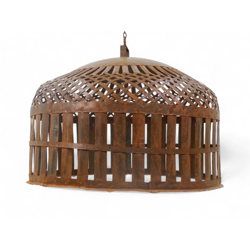 96 - A woven steel and riveted chicken coup - diameter 71cm.