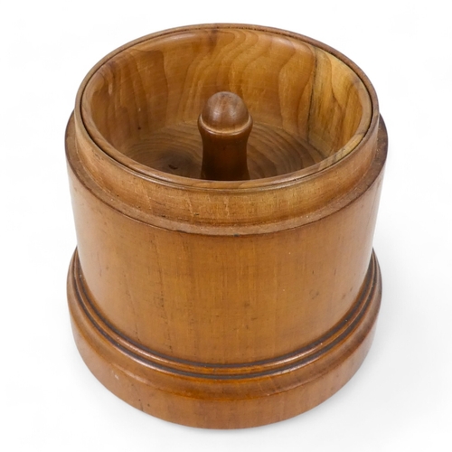 101 - A late 19th century olivewood Tobacco jar - circular with quadrant inlaid top, 10cm.