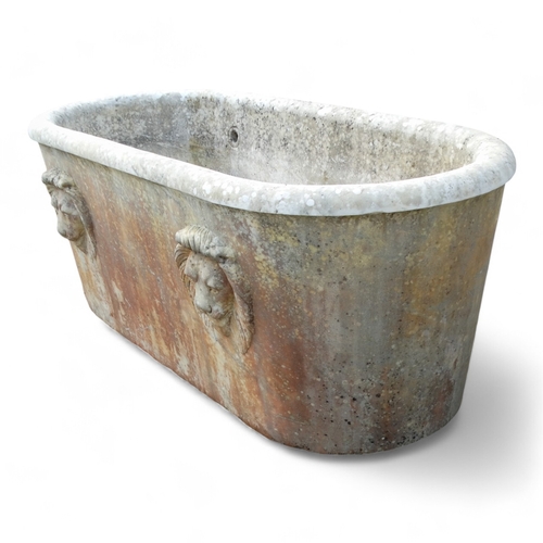 102 - A fine 18th/19th century Carrara marble bath - of tapering oval form and carved with lion masks 181c... 