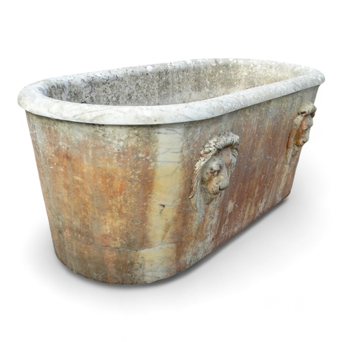 102 - A fine 18th/19th century Carrara marble bath - of tapering oval form and carved with lion masks 181c... 