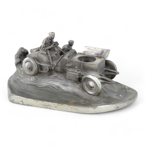 104 - After Wilhelm Zwick 20th century pewter style inkstand - modelled as an early Mercedes Benz racing c... 