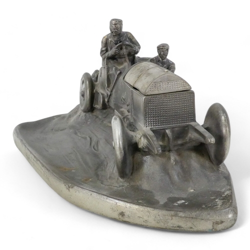 104 - After Wilhelm Zwick 20th century pewter style inkstand - modelled as an early Mercedes Benz racing c... 