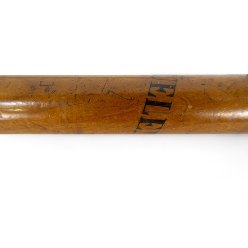 105 - A late 19th century alpine walking stick - with goat's horn handle, marked 'Fluelen' and terminating... 