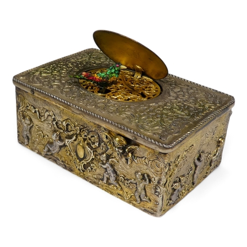 109 - A fine 19th century Swiss silver gilt music box - the rectangular top with strapwork design and hing... 