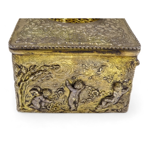 109 - A fine 19th century Swiss silver gilt music box - the rectangular top with strapwork design and hing... 