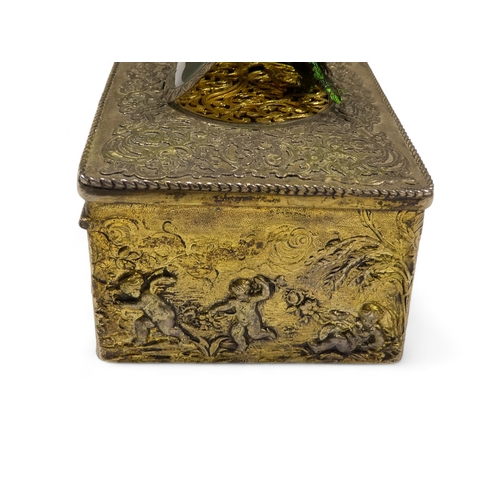 109 - A fine 19th century Swiss silver gilt music box - the rectangular top with strapwork design and hing... 