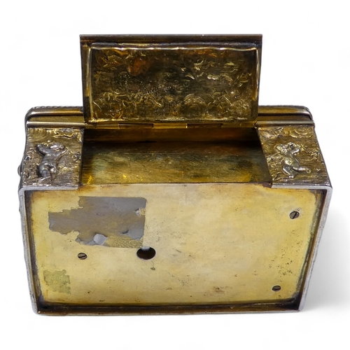 109 - A fine 19th century Swiss silver gilt music box - the rectangular top with strapwork design and hing... 