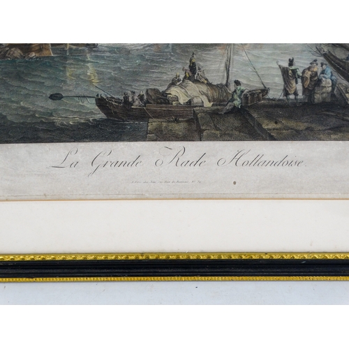 122 - La Grande Rade Hollandoise  Coloured steel engraving  Framed and glazed  Picture size 38 x 55cm Over... 