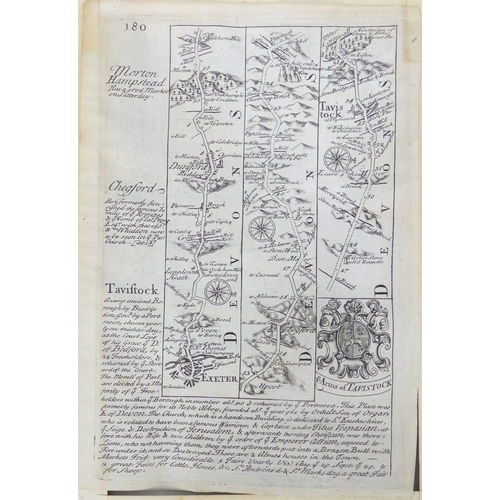 123 - John OWEN & Emmanuel BOWEN - The Road from Exeter to Truro,  from Britannia Depicta, circa 1720, sho... 