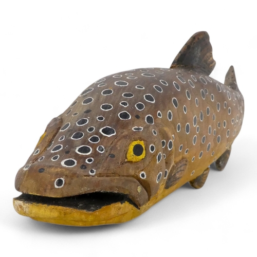 124 - A carved hardwood salmon-trout - painted finish, 41cm wide.