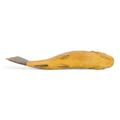 124 - A carved hardwood salmon-trout - painted finish, 41cm wide.