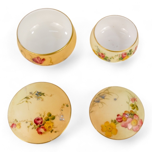 208 - A Royal Worcester blush pin dish - decorated with flowers, 7cm diameter, together with another large... 