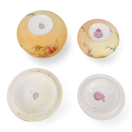 208 - A Royal Worcester blush pin dish - decorated with flowers, 7cm diameter, together with another large... 