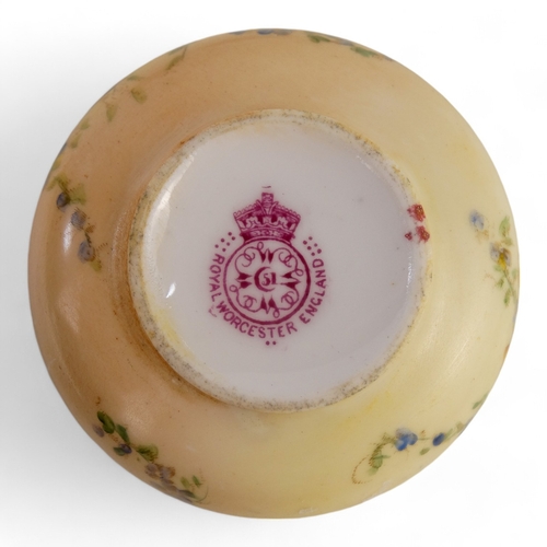 208 - A Royal Worcester blush pin dish - decorated with flowers, 7cm diameter, together with another large... 