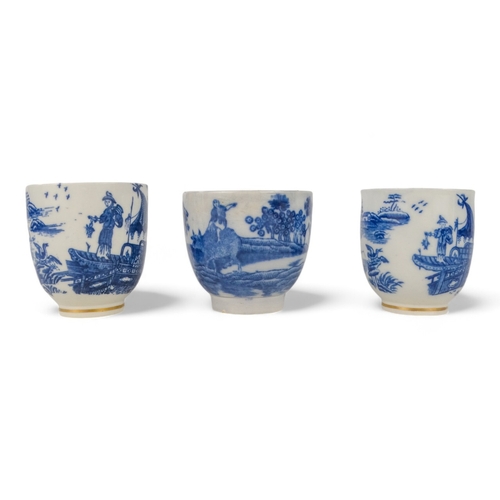 209 - A pair of late 18th century Caughley blue and white tea cups - 'Fisherman and Temple' pattern, toget... 