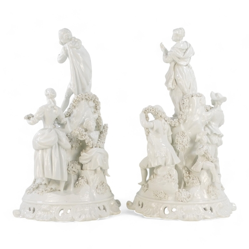 216 - A Meissen blanc de chine figure group - surmounted by a woman with guitar and figures below with flo... 