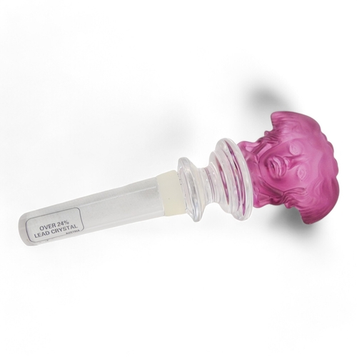 227 - Versace for Rosenthal crystal Medusa wine bottle stopper - of purple moulded glass, length 12cm, box... 