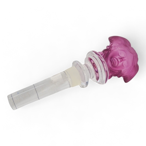 227 - Versace for Rosenthal crystal Medusa wine bottle stopper - of purple moulded glass, length 12cm, box... 