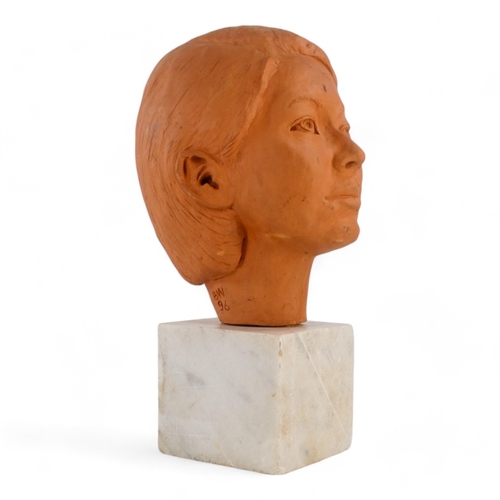 23 - A 20th century British School terracotta bust of a woman - signed with initials BW and dated '96, ra... 