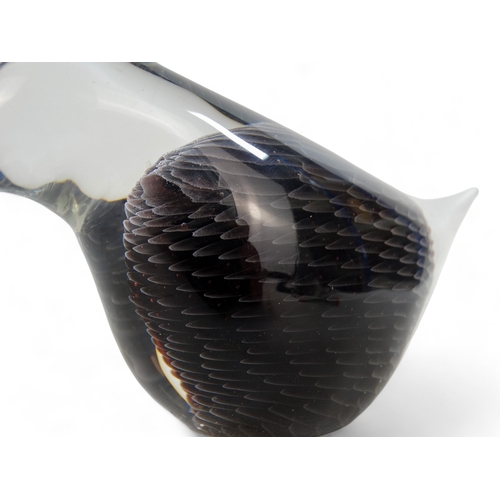 235 - Marcolin Bros. fumato glass bird - with feathered interior, signed and numbered R2 to base, 18cm.