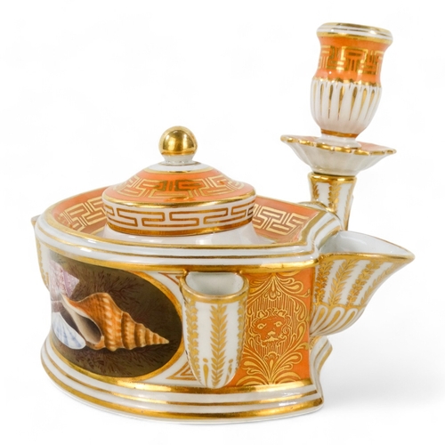 237 - A Flight and Barr Worcester inkstand - circa 1807-13, decorated with a painted panel of shells, cora... 