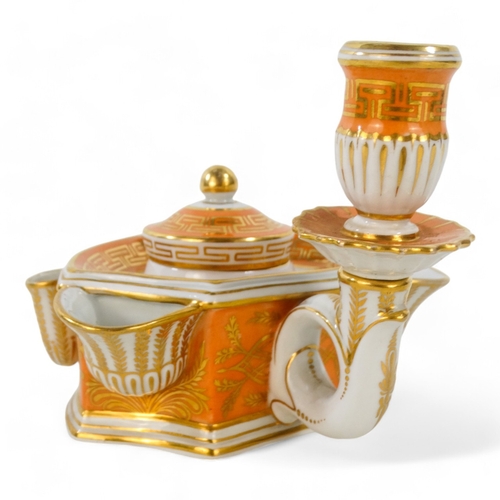 237 - A Flight and Barr Worcester inkstand - circa 1807-13, decorated with a painted panel of shells, cora... 