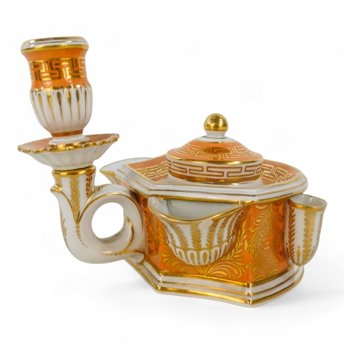 237 - A Flight and Barr Worcester inkstand - circa 1807-13, decorated with a painted panel of shells, cora... 